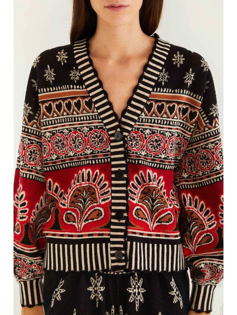 NEW, Farm Rio Black Ainika Love Coconut Groove Knit Cardigan Multi Sz M #T4067